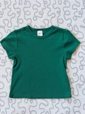 Anthropologie Maeve Green Ribbed Crop Tee